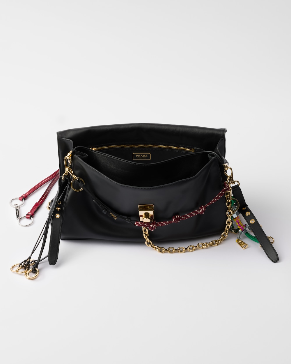 Prada Soft Sound Large Leather Shoulder Bag With Charms - Image 5